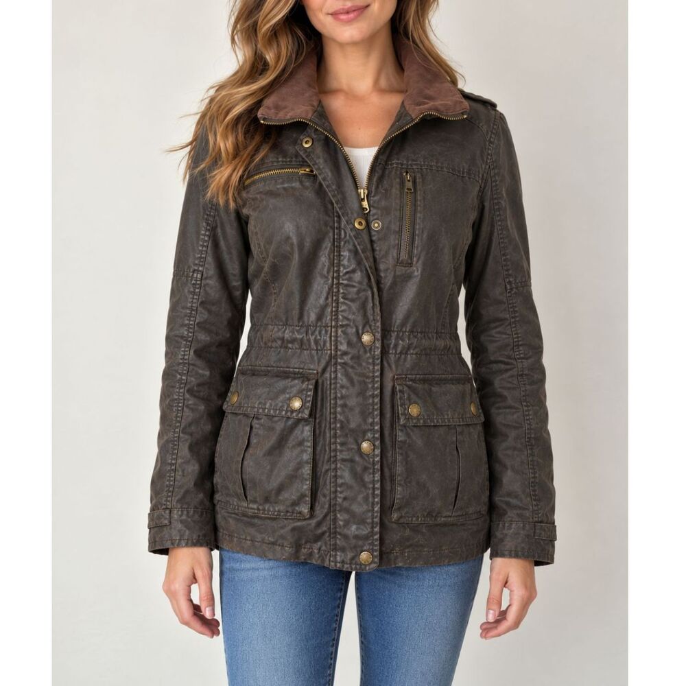 UK 8 US 4 FatFace Waxed Stowaway Hooded Utility Field Jacket Corduroy Coat